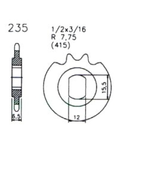 Ritzel 11 Zähne Esjot Teilung 1/2 x 3/16 R7,75 (415) passend für Hercules Mofa Prima, M1,M2 etc.